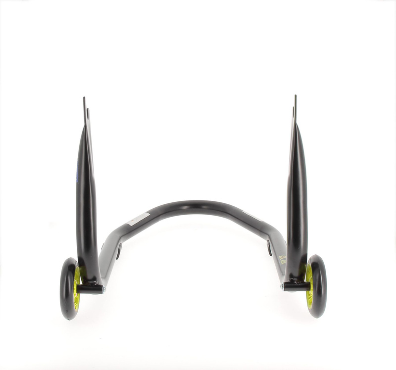 BIHR Home Track Fixed Rear Paddock Stand with "V" Adapters Matt Black Yellow Wheels - Paddock stands - BIHR